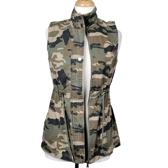 CI SONO Utility Jacket Outerwear Sleeveless Camo Military Button Down Zip Up - Picture 3 of 13